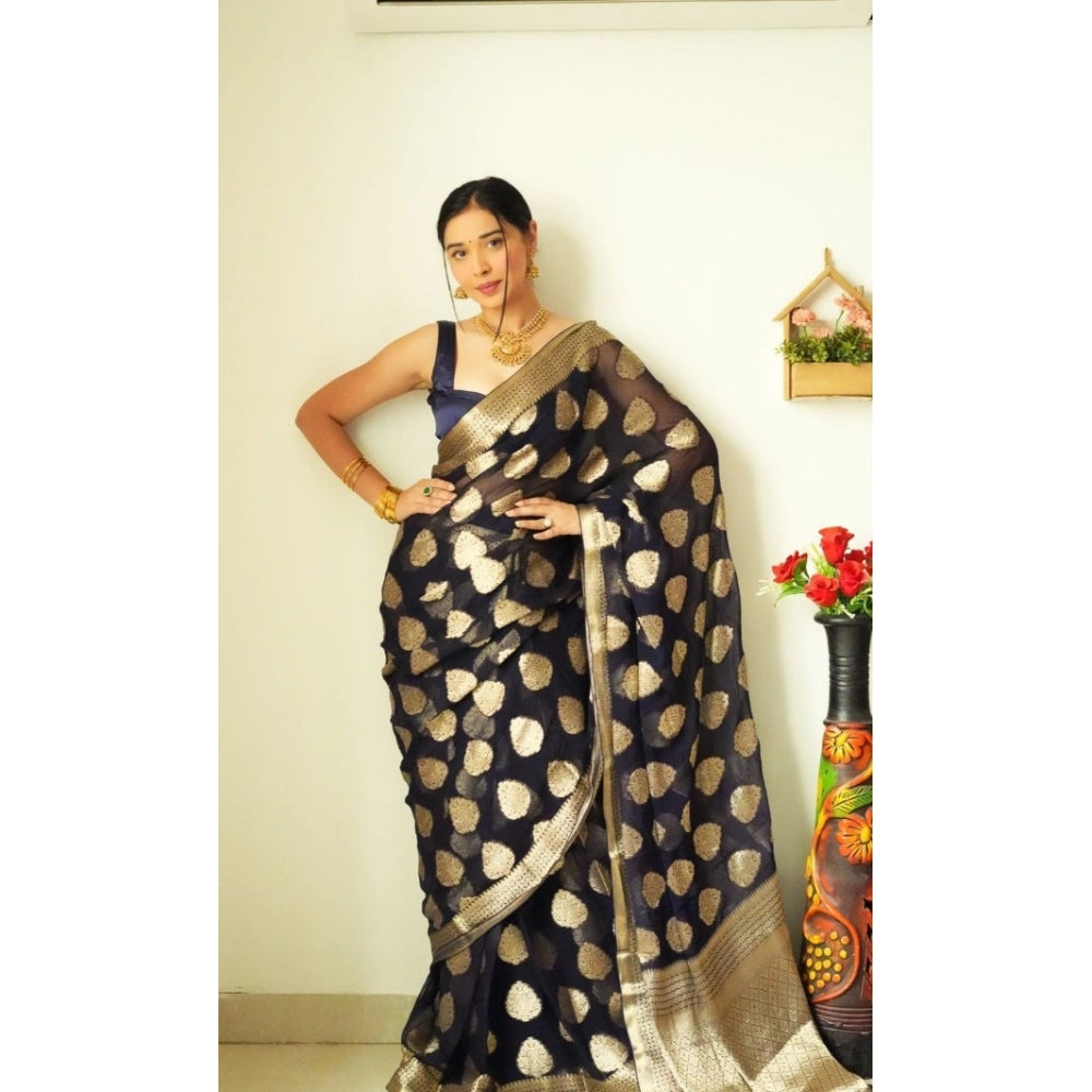 Seduva Women's Litchi silk Printed Saree With Unstitched Blouse (Black)