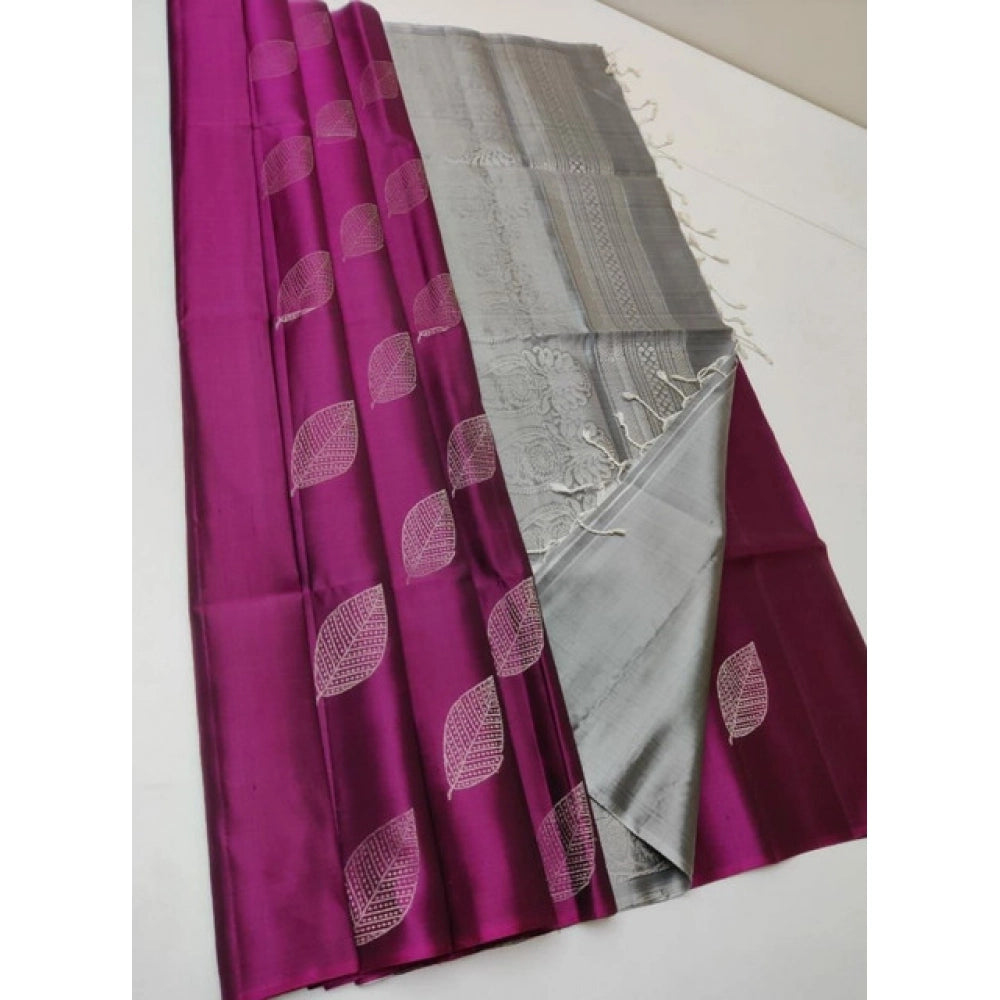 Seduva Women's Litchi silk Printed Saree With Unstitched Blouse (
Magenta With Silver)