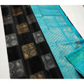 Seduva Women's Litchi silk Printed Saree With Unstitched Blouse (Black With Blue)