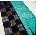 Seduva Women's Litchi silk Printed Saree With Unstitched Blouse (Navy Blue With Turquise Blue)