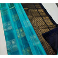 Seduva Women's Litchi silk Printed Saree With Unstitched Blouse (Light Blue With Black)