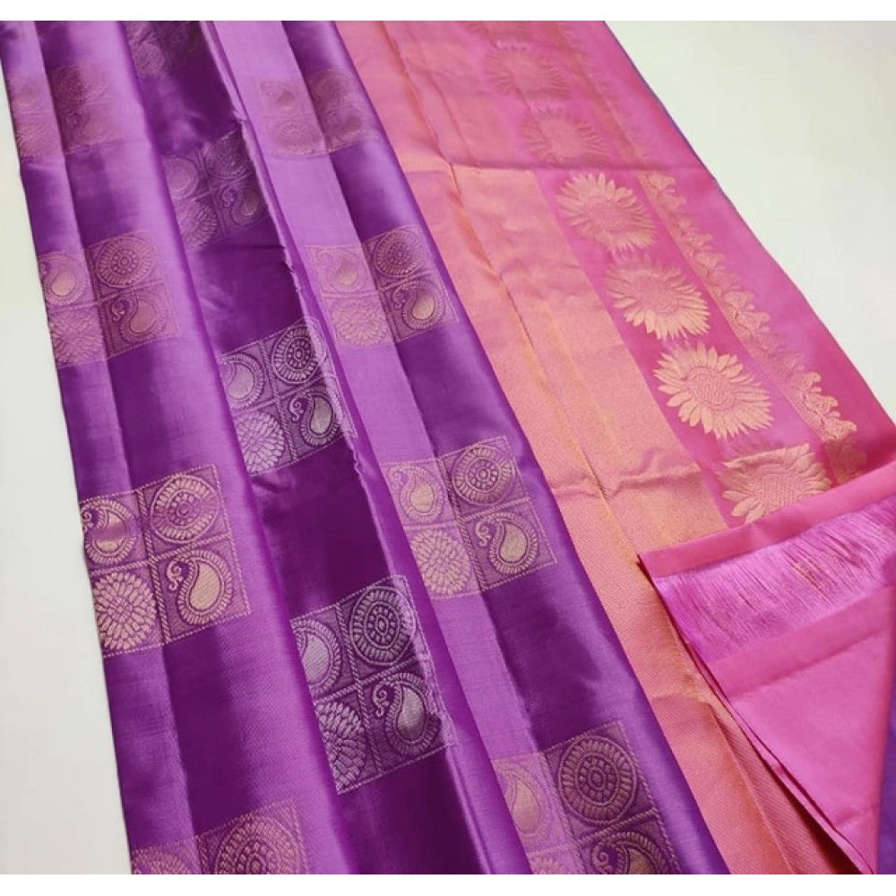 Seduva Women's Litchi silk Printed Saree With Unstitched Blouse (Magenta With pink)