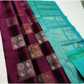 Seduva Women's Litchi silk Printed Saree With Unstitched Blouse (Maroon With Turquise Green)