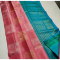 Seduva Women's Litchi silk Printed Saree With Unstitched Blouse (Peach With Turquise Green)