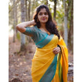 Seduva Women's Litchi silk Printed Saree With Unstitched Blouse (Yellow)