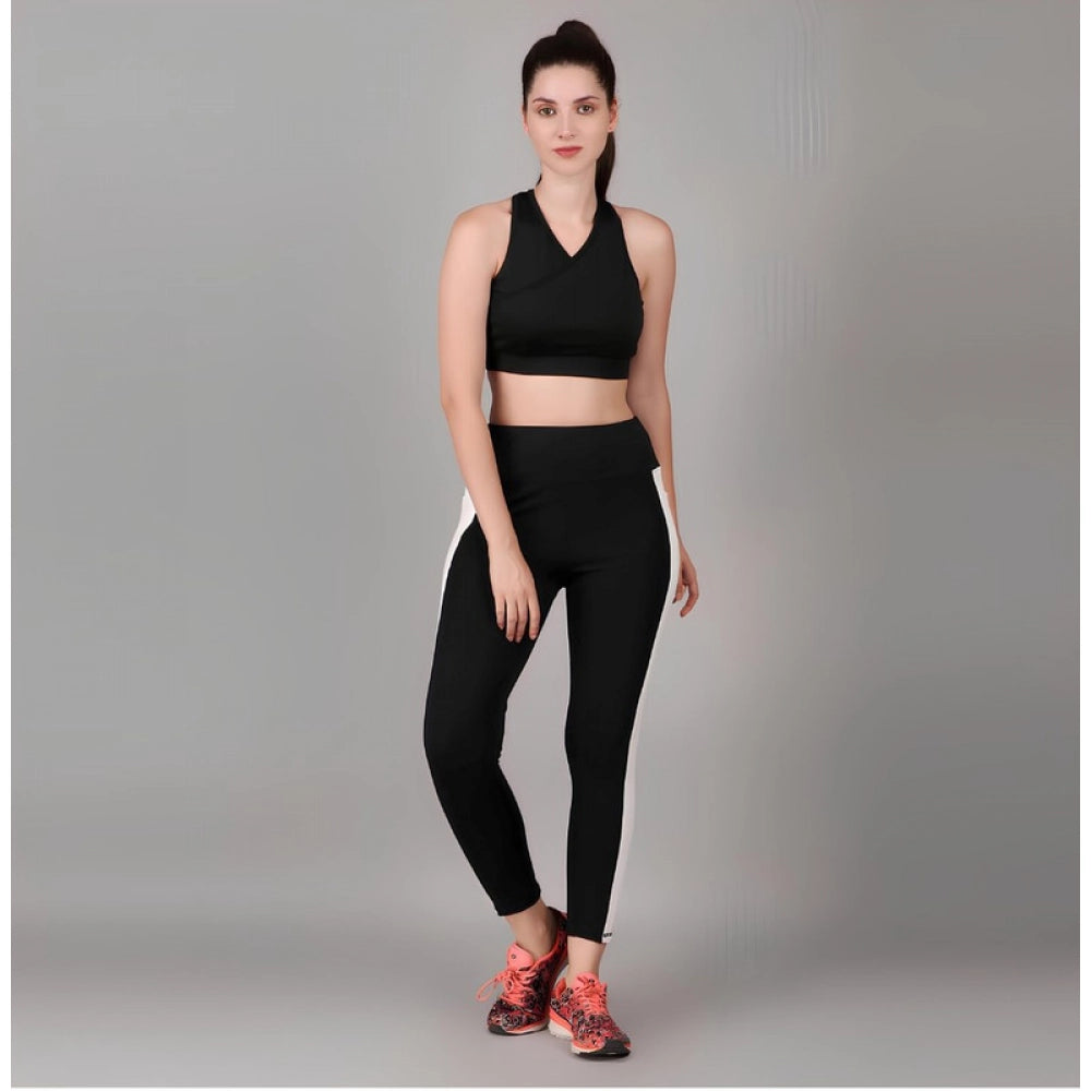 Seduva Women's Polyester Solid Ankle length High Waisted Tights (Black)