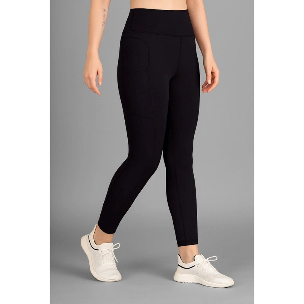 Seduva Women's Polyester Solid Ankle length High Waisted Tights (Black)