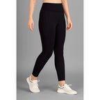 Seduva Women's Polyester Solid Ankle length High Waisted Tights (Black)