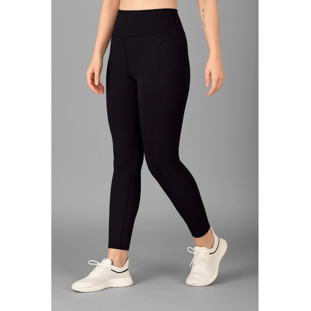 Seduva Women's Polyester Solid Ankle length High Waisted Tights (Black)