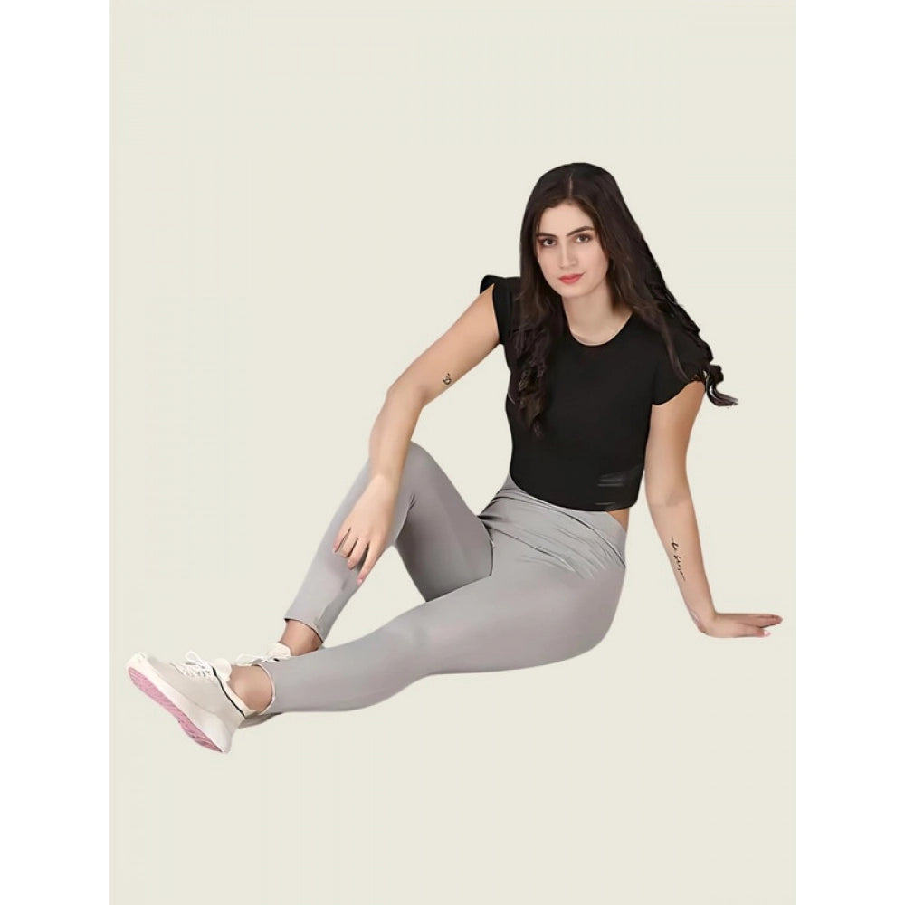 Seduva Women's Polyester Solid Ankle length High Waisted Tights (Grey)