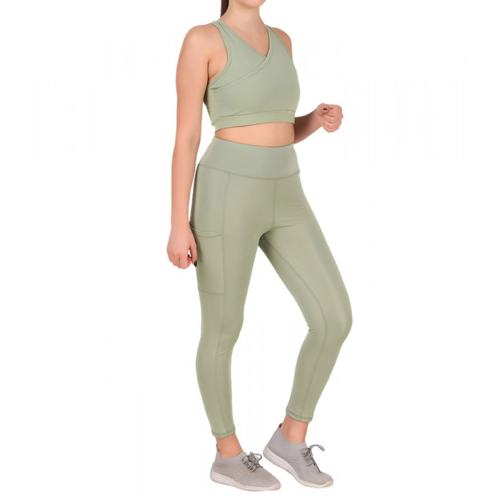Seduva Women's Polyester Solid Ankle length High Waisted Tights (Sea Green)