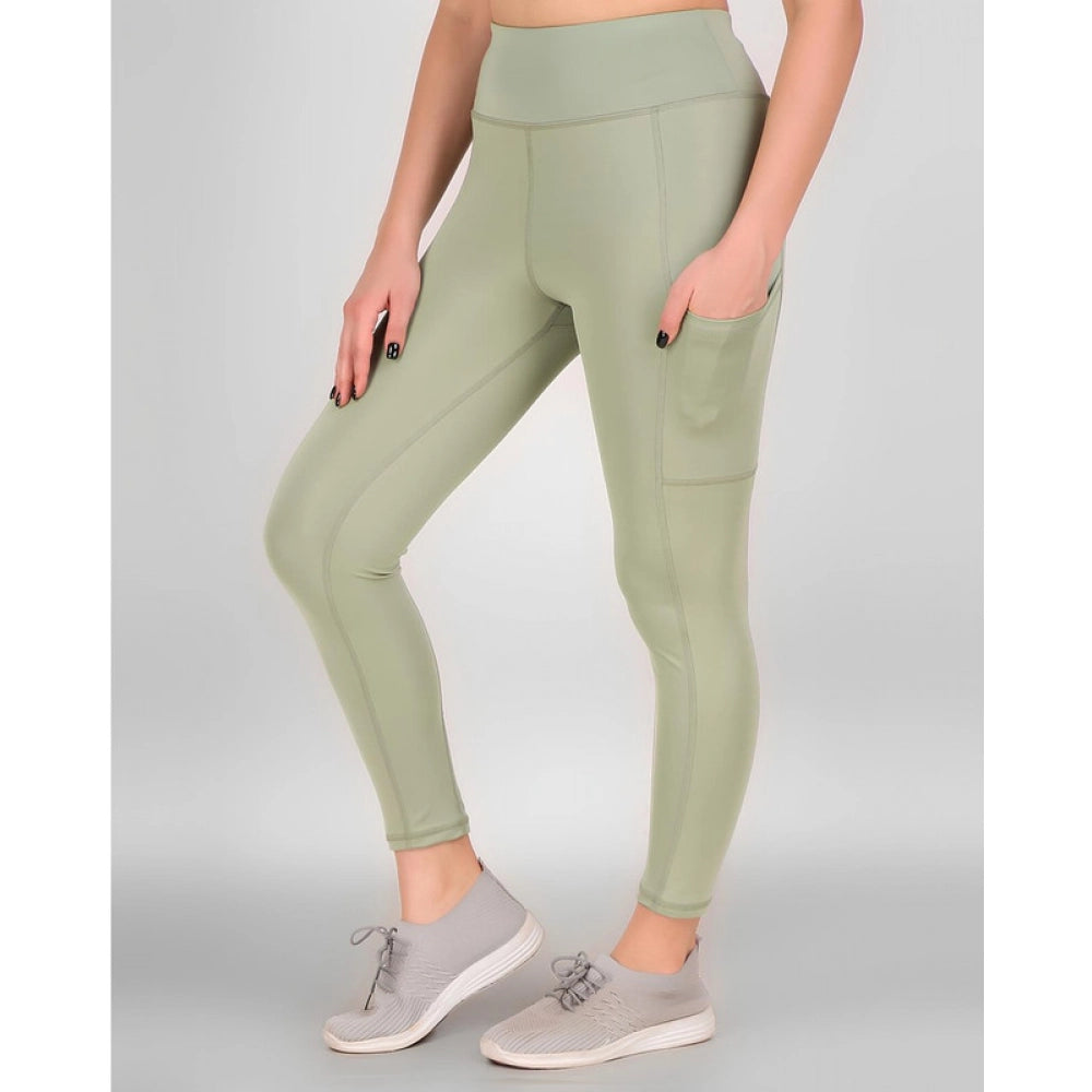 Seduva Women's Polyester Solid Ankle length High Waisted Tights (Sea Green)