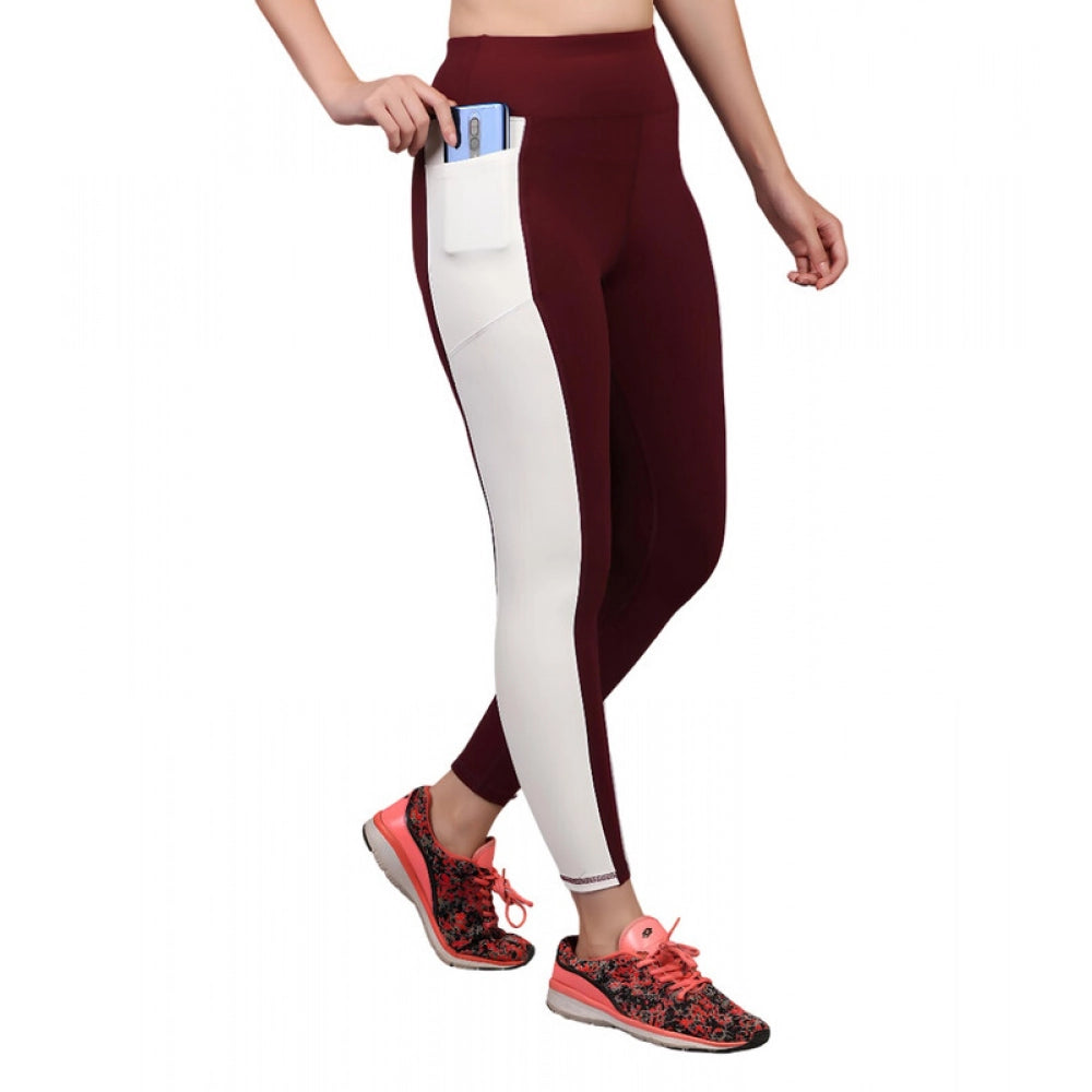 Seduva Women's Polyester Solid Ankle length High Waisted Tights (Maroon)