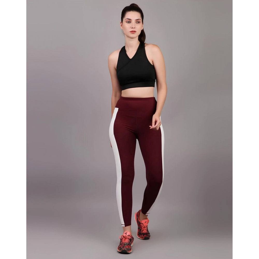 Seduva Women's Polyester Solid Ankle length High Waisted Tights (Maroon)