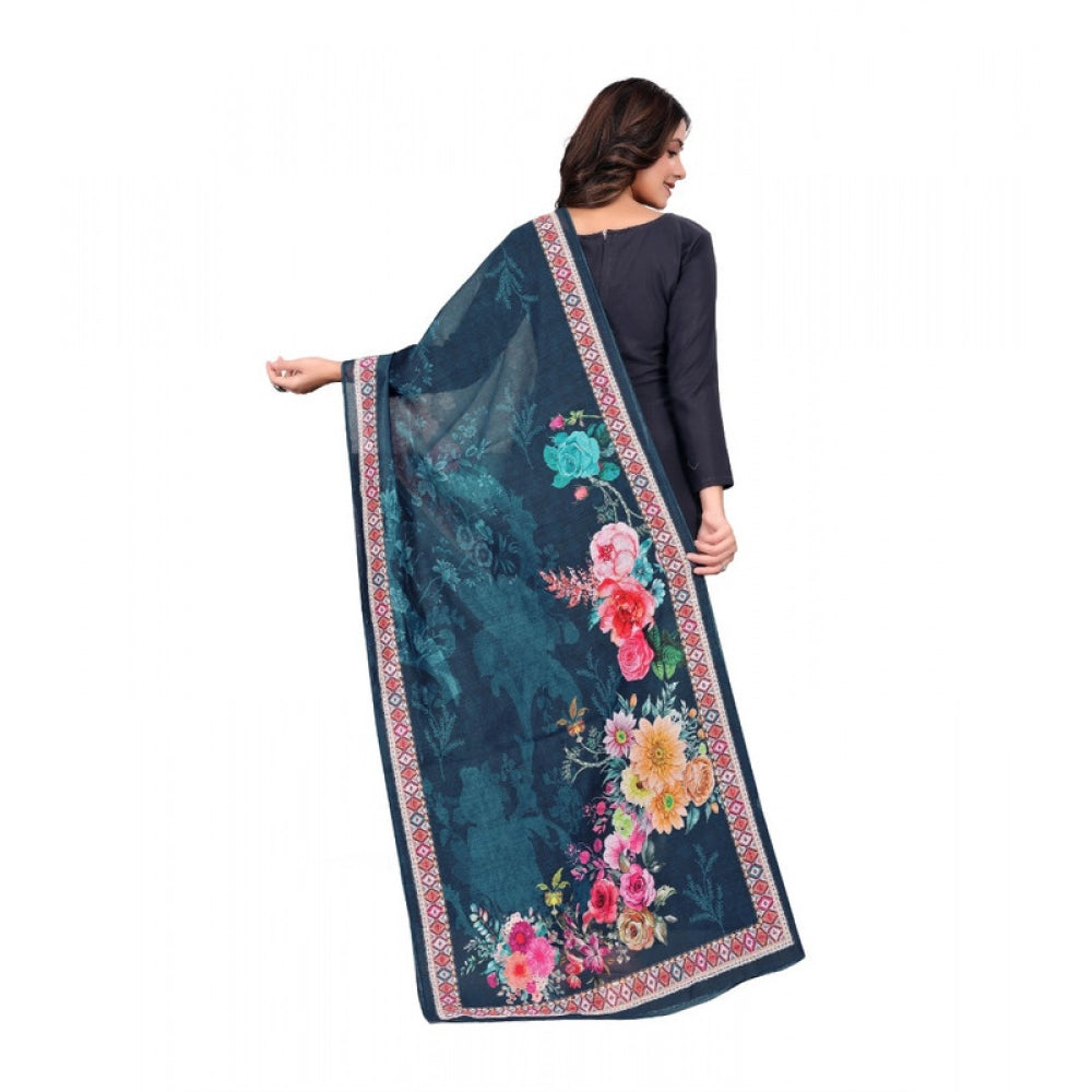 Seduva Women's chanderi silk  Printed Dupatta (Navy Blue, Length:��2 Mtr)