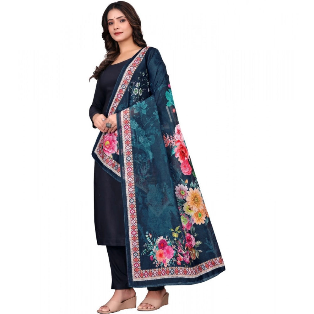 Seduva Women's chanderi silk  Printed Dupatta (Navy Blue, Length:��2 Mtr)