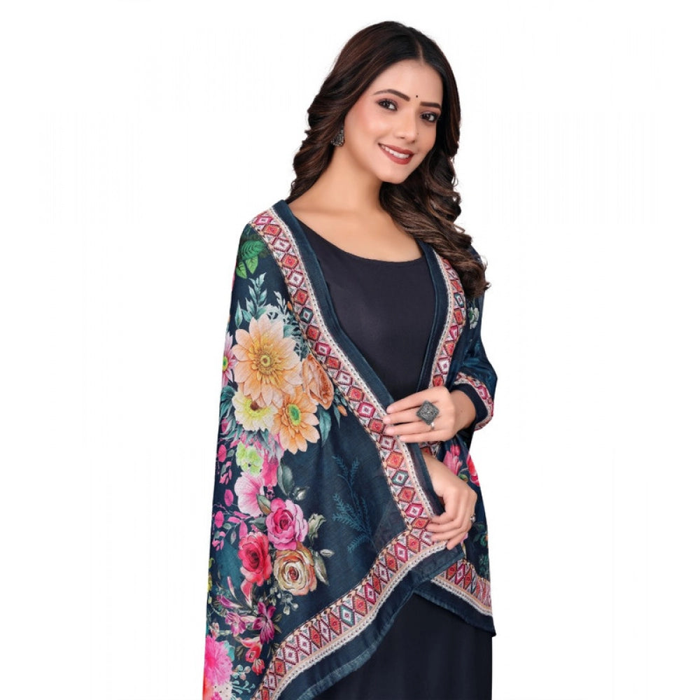 Seduva Women's chanderi silk  Printed Dupatta (Navy Blue, Length:��2 Mtr)