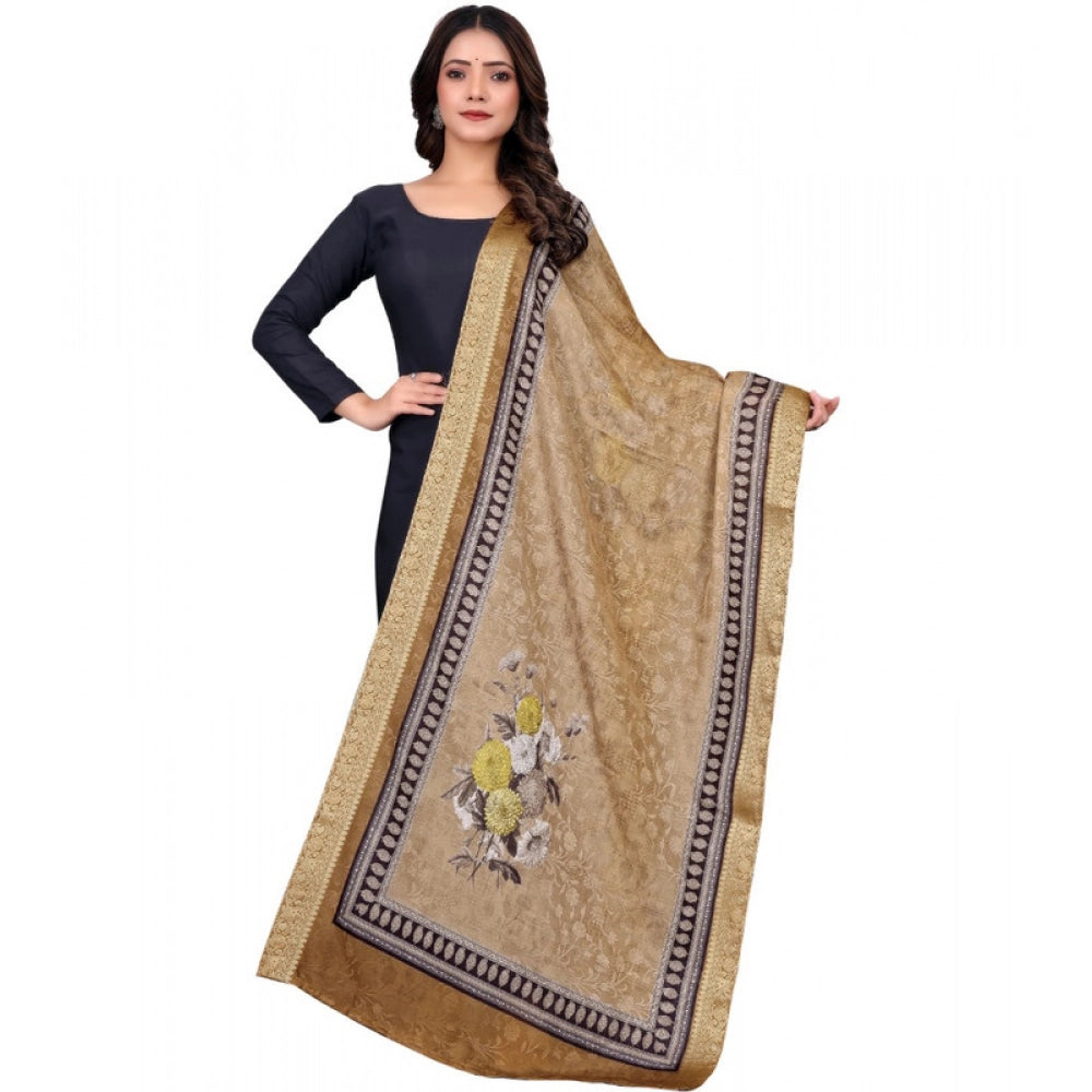 Seduva Women's chanderi silk  Printed Dupatta (Beige, Length:��2 Mtr)