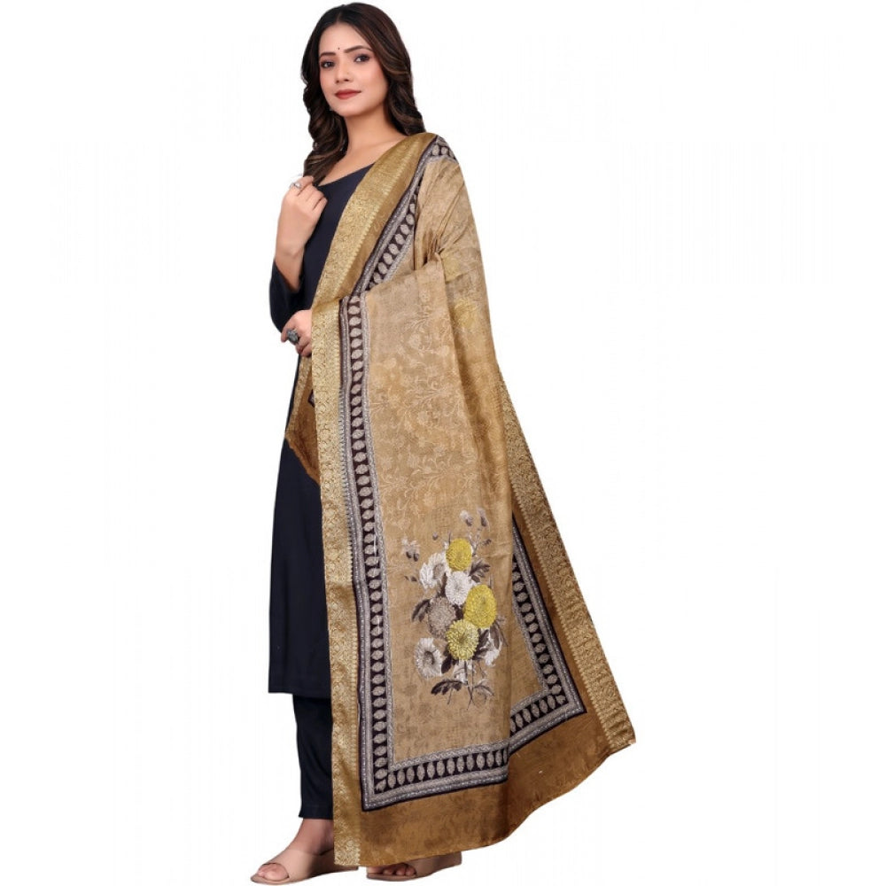 Seduva Women's chanderi silk  Printed Dupatta (Beige, Length:��2 Mtr)