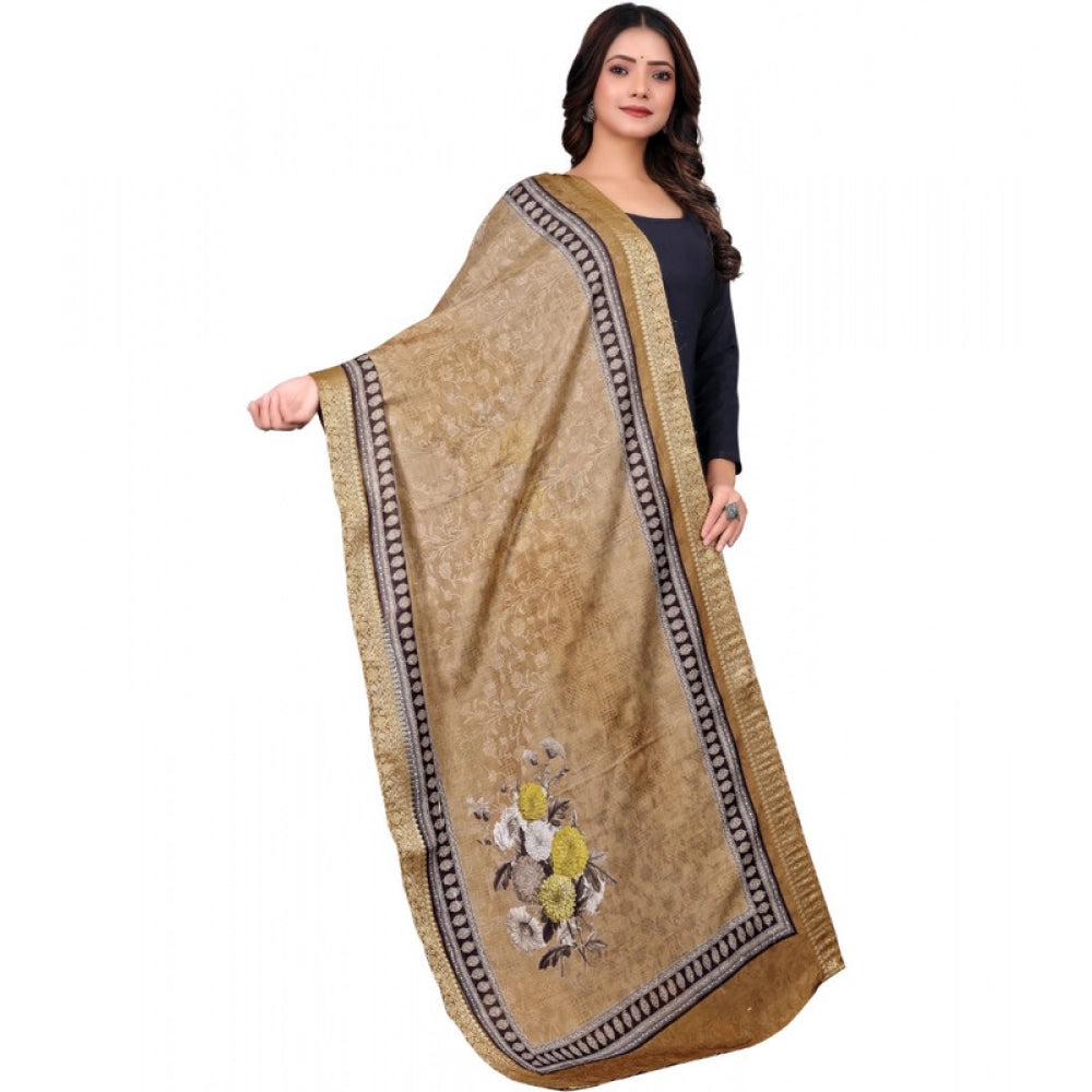Seduva Women's chanderi silk  Printed Dupatta (Beige, Length:��2 Mtr)