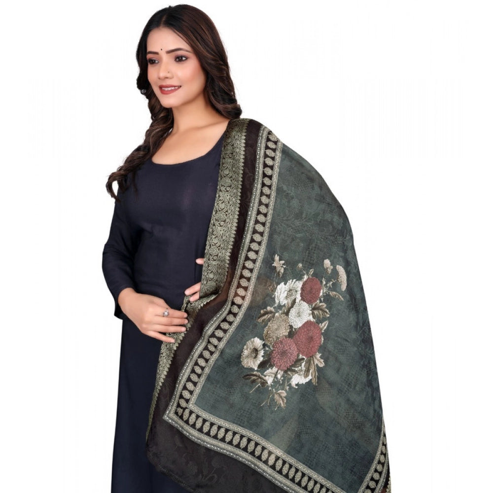 Seduva Women's chanderi silk  Printed Dupatta (Black, Length:��2 Mtr)