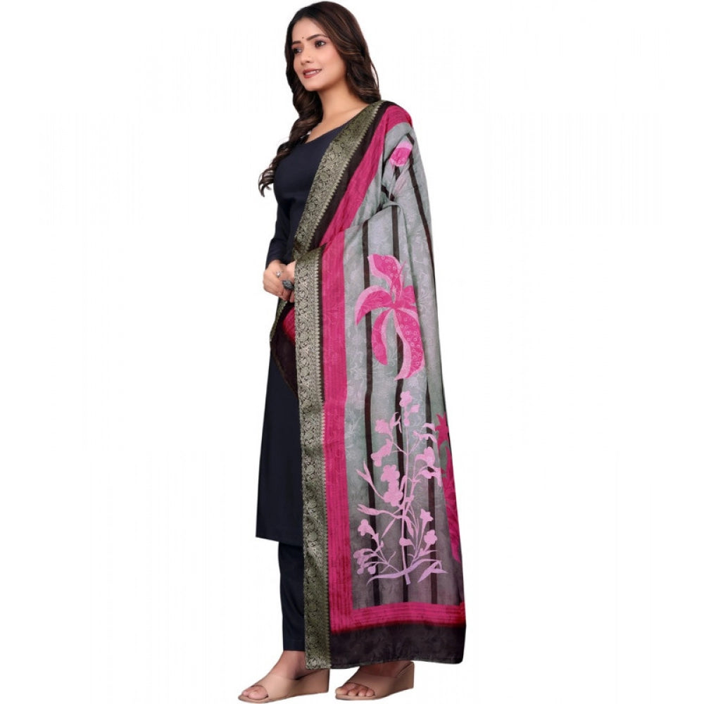 Seduva Women's chanderi silk  Printed Dupatta (Black, Length:��2 Mtr)