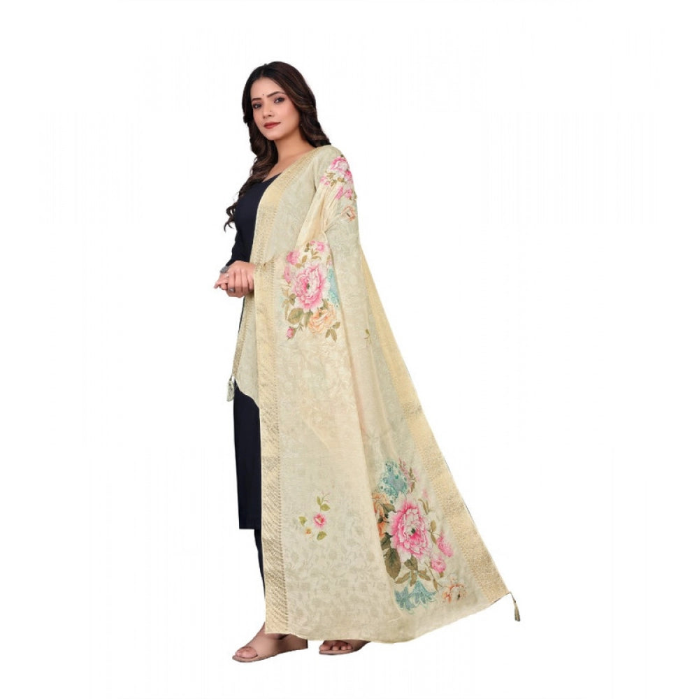 Seduva Women's chanderi silk  Printed Dupatta (Beige, Length:��2 Mtr)