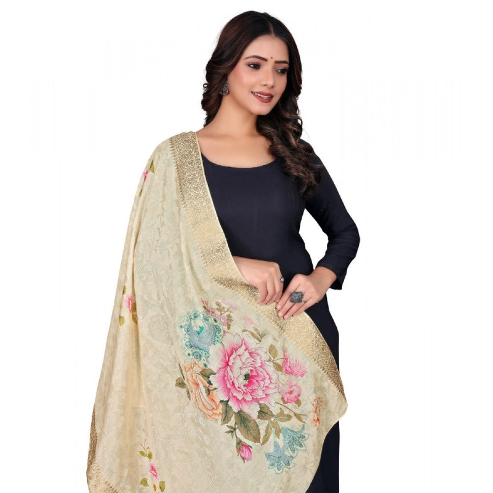 Seduva Women's chanderi silk  Printed Dupatta (Beige, Length:��2 Mtr)
