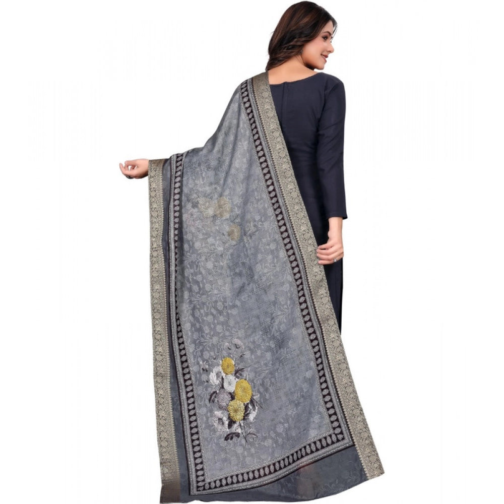 Seduva Women's chanderi silk  Printed Dupatta (Gray, Length:��2 Mtr)