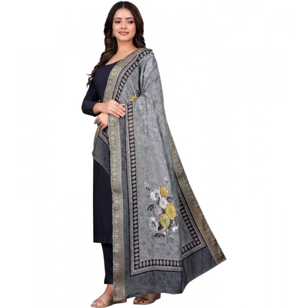 Seduva Women's chanderi silk  Printed Dupatta (Gray, Length:��2 Mtr)