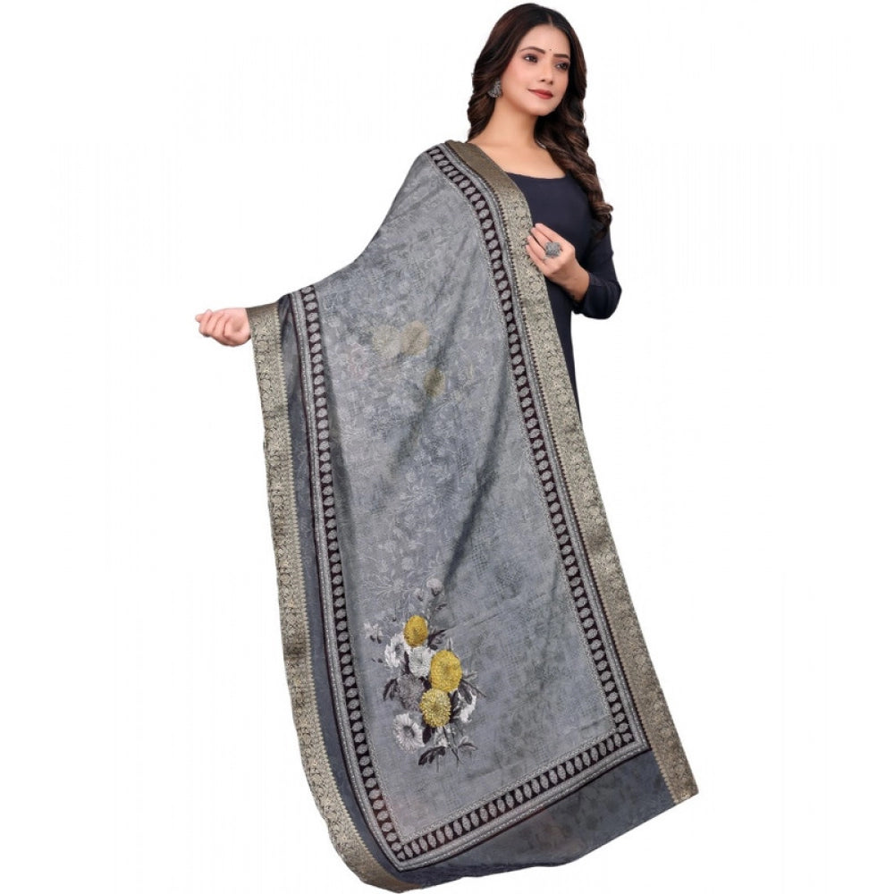 Seduva Women's chanderi silk  Printed Dupatta (Gray, Length:��2 Mtr)