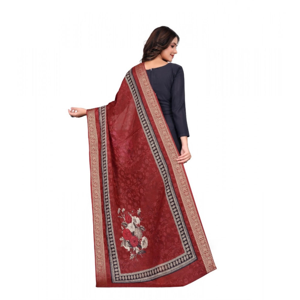 Seduva Women's chanderi silk  Printed Dupatta (Maroon, Length:��2 Mtr)