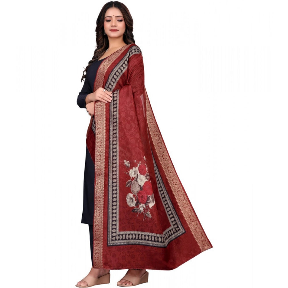 Seduva Women's chanderi silk  Printed Dupatta (Maroon, Length:��2 Mtr)
