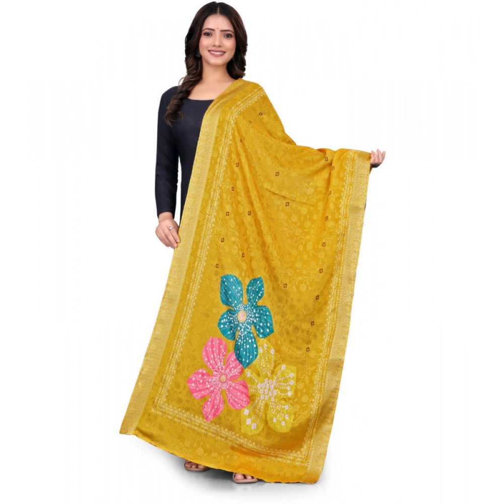 Seduva Women's chanderi silk  Printed Dupatta (Yellow, Length:��2 Mtr)