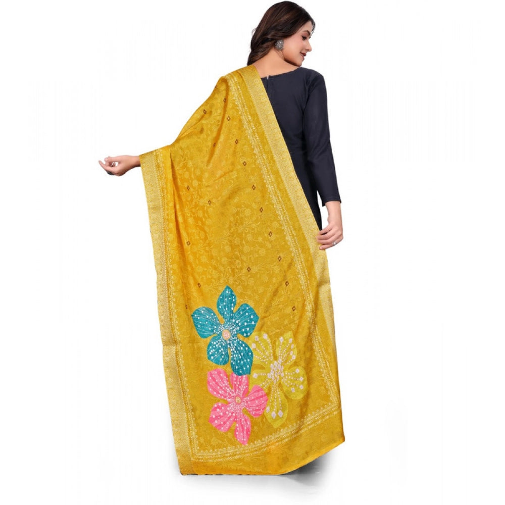 Seduva Women's chanderi silk  Printed Dupatta (Yellow, Length:��2 Mtr)