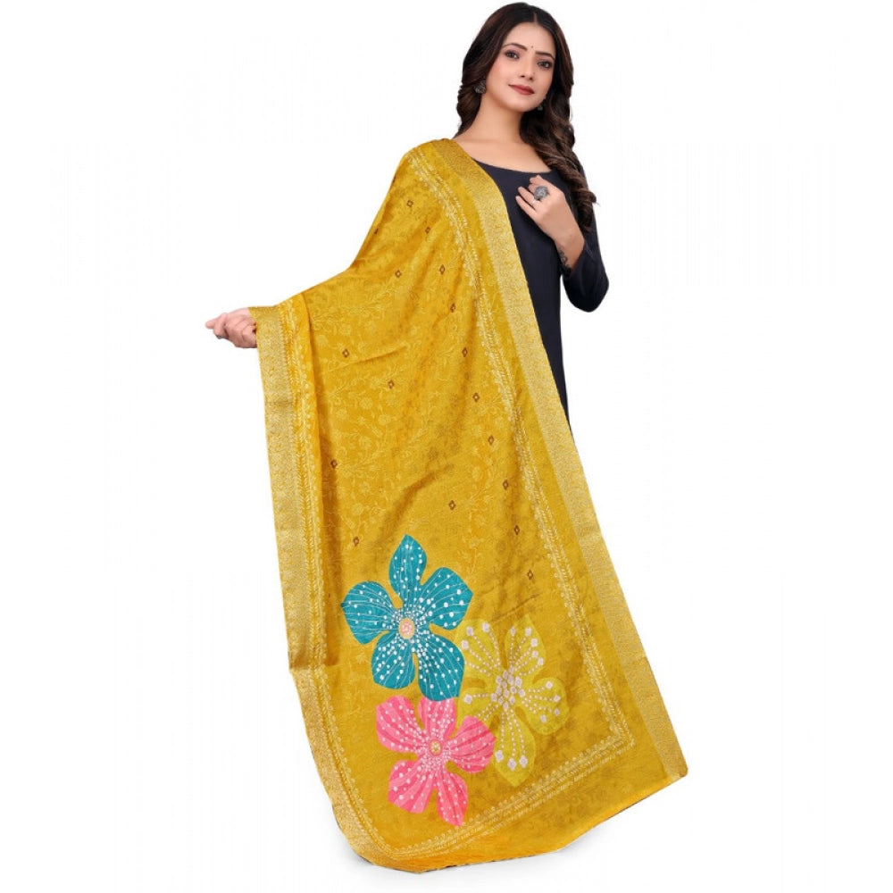 Seduva Women's chanderi silk  Printed Dupatta (Yellow, Length:��2 Mtr)