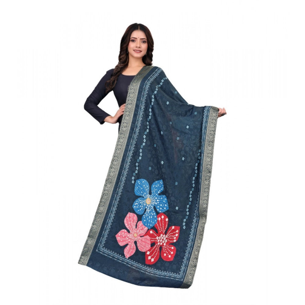 Seduva Women's chanderi silk  Printed Dupatta (Navy Blue, Length:��2 Mtr)