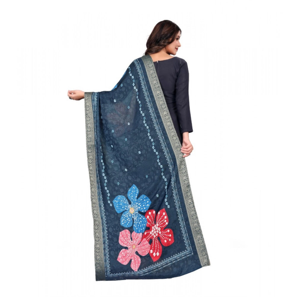 Seduva Women's chanderi silk  Printed Dupatta (Navy Blue, Length:��2 Mtr)