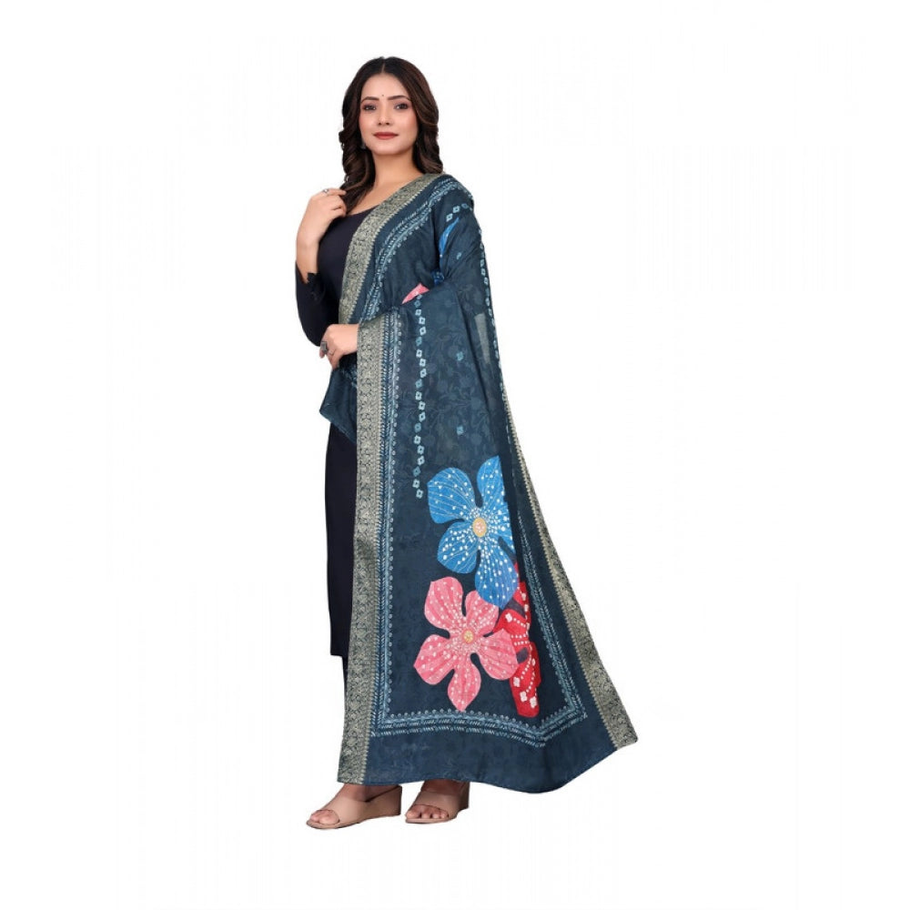 Seduva Women's chanderi silk  Printed Dupatta (Navy Blue, Length:��2 Mtr)