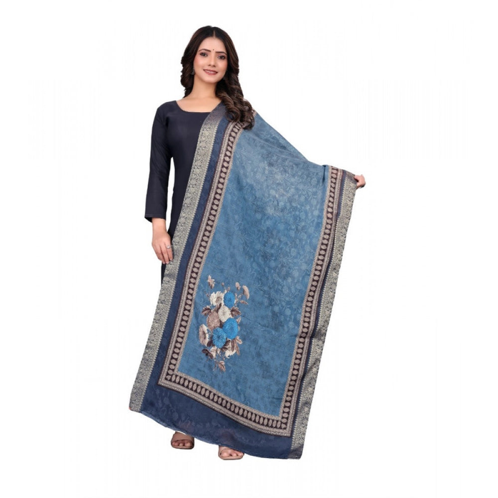 Seduva Women's chanderi silk  Printed Dupatta (Navy Blue, Length:��2 Mtr)
