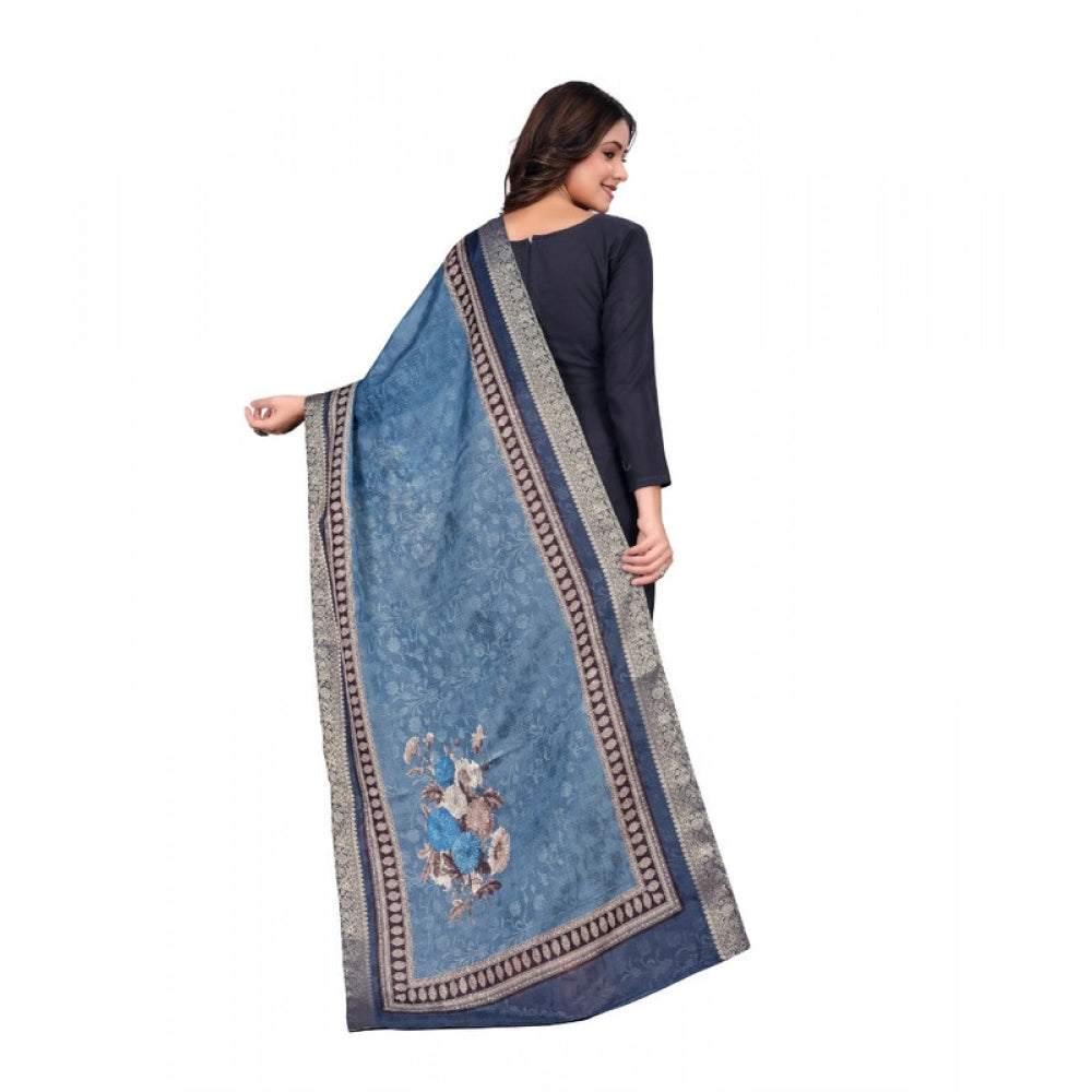 Seduva Women's chanderi silk  Printed Dupatta (Navy Blue, Length:��2 Mtr)