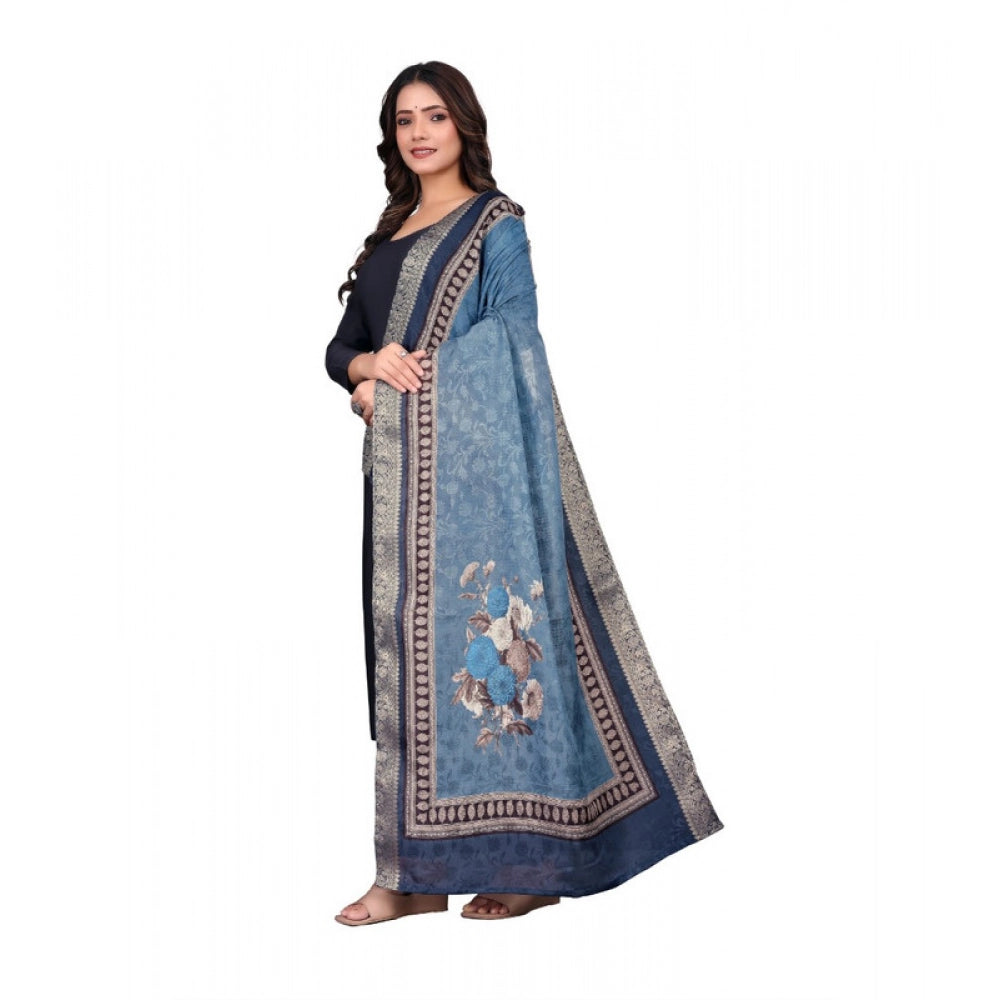Seduva Women's chanderi silk  Printed Dupatta (Navy Blue, Length:��2 Mtr)