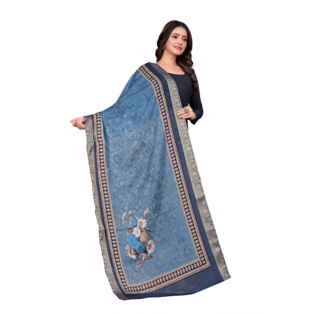 Seduva Women's chanderi silk  Printed Dupatta (Navy Blue, Length:��2 Mtr)