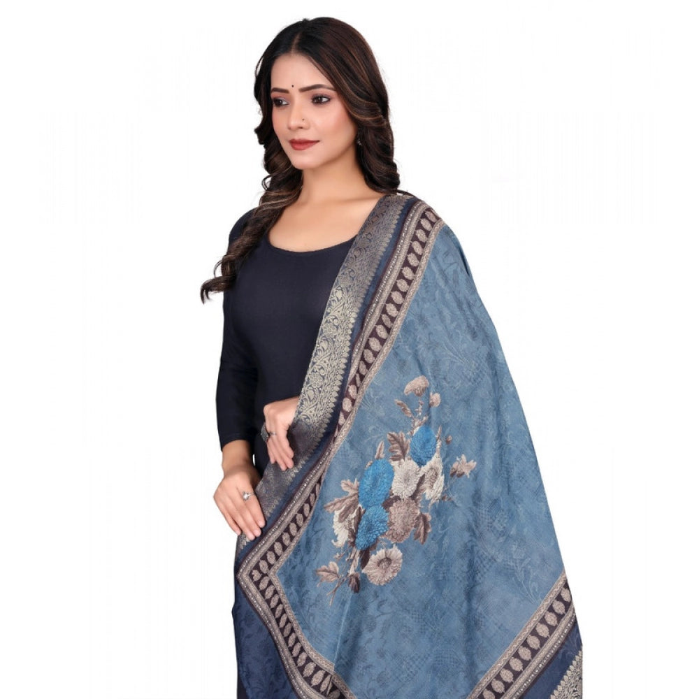 Seduva Women's chanderi silk  Printed Dupatta (Navy Blue, Length:��2 Mtr)