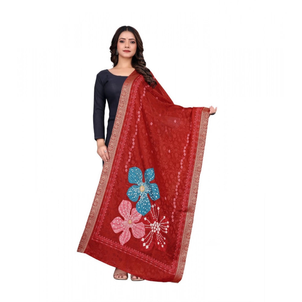 Seduva Women's chanderi silk  Printed Dupatta (Red, Length:��2 Mtr)