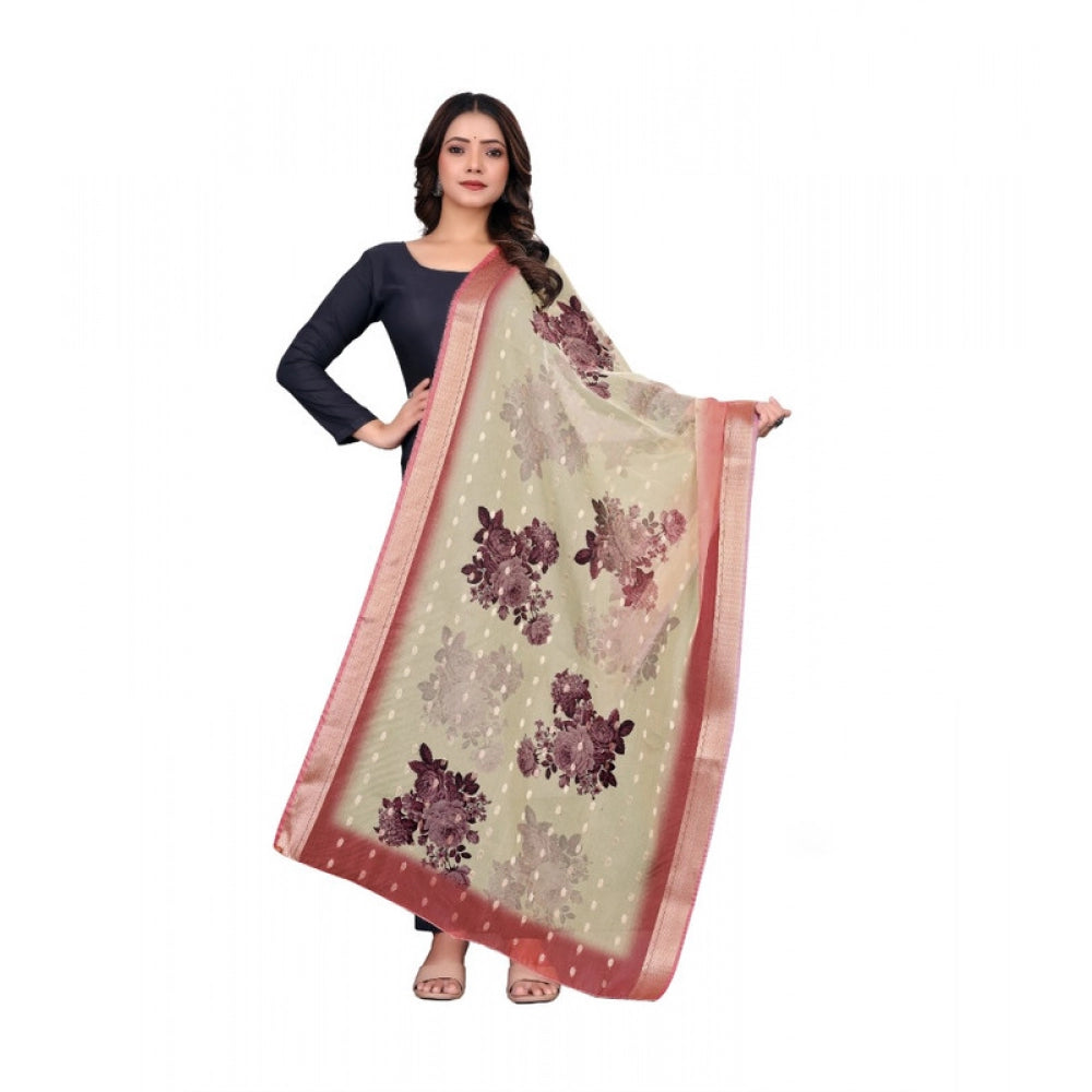 Seduva Women's chanderi silk  Printed Dupatta (Beige, Length:��2 Mtr)