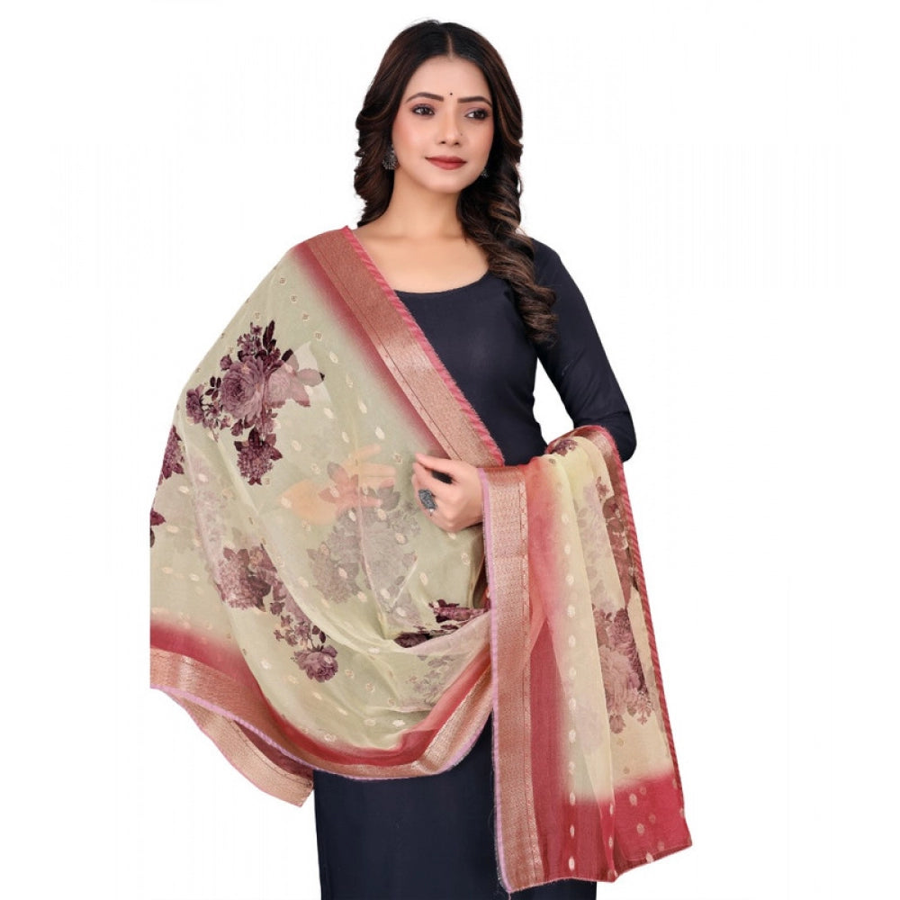 Seduva Women's chanderi silk  Printed Dupatta (Beige, Length:��2 Mtr)