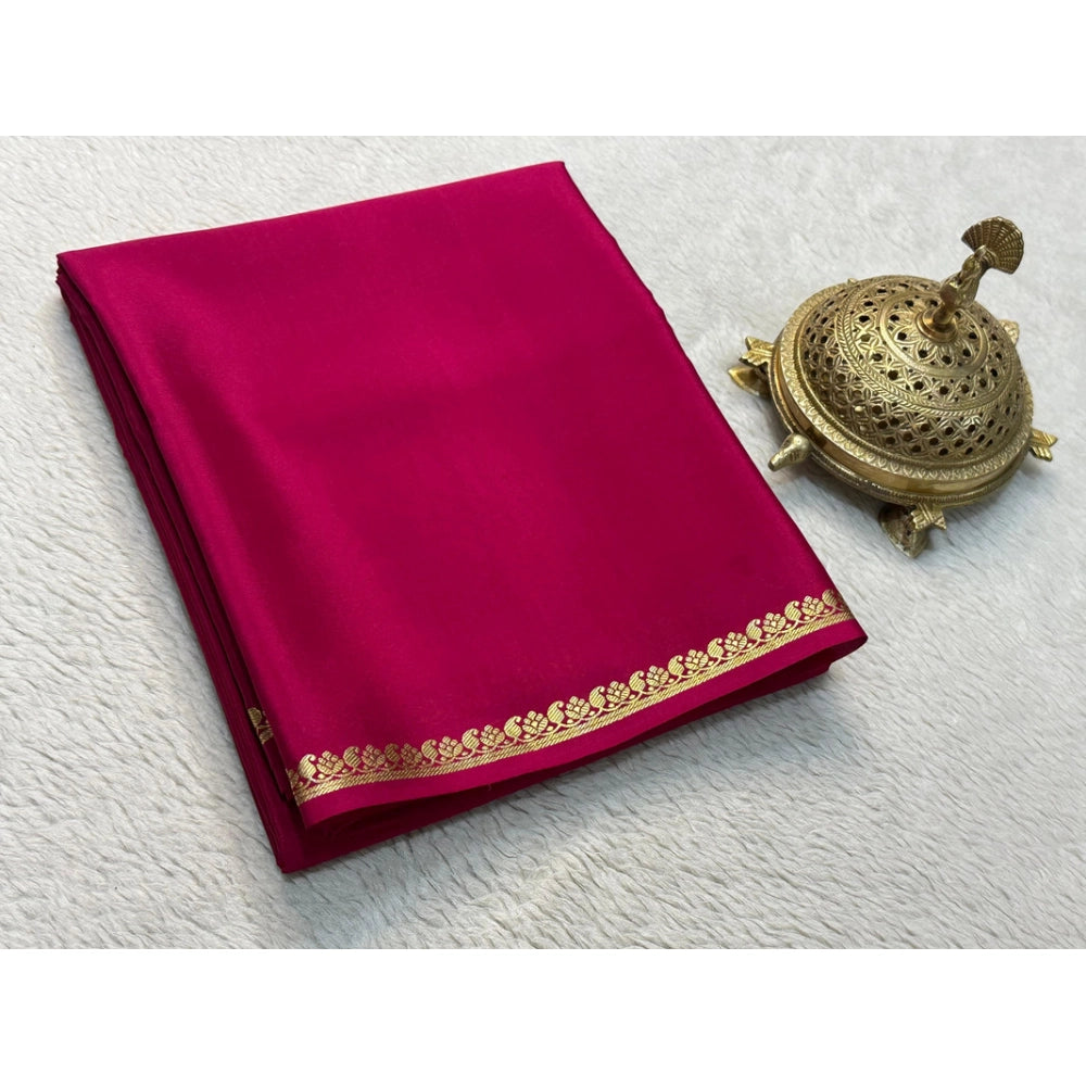 Seduva Women's Crepe Chit Pallu Solid Saree With Unstitched Blouse 5.5Mtr (Pink)