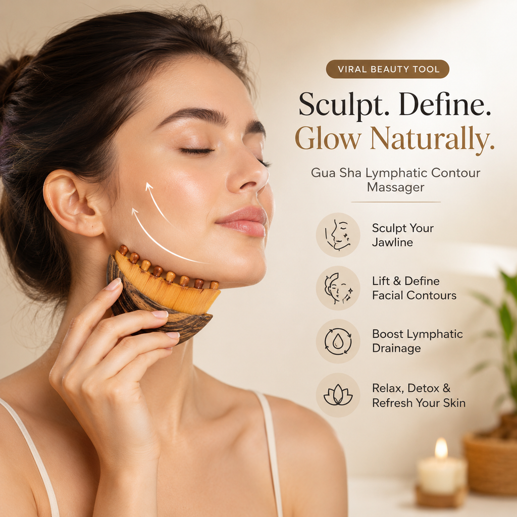 Gua Sha Lymphatic Contour Massager | Face Sculpting Brush for Jawline, Cheeks & Neck