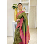 Seduva Women's Soft Lichi Silk Printed Saree With Unstitched Blouse 5.5Mtr (Mehndi-Green)